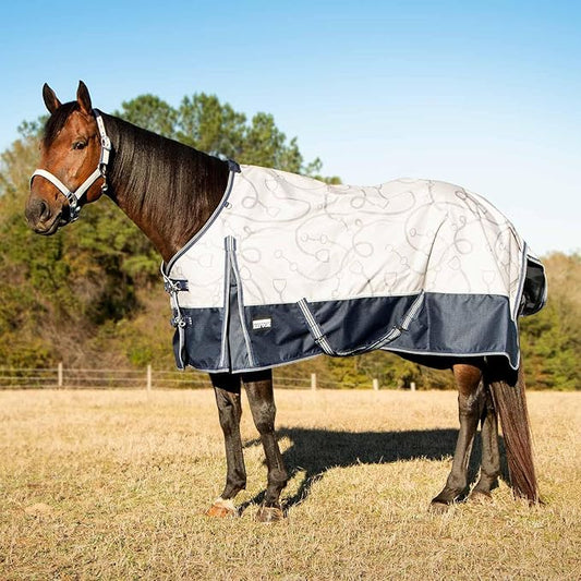 Jeffers Poplar Head 1200 Denier Turnout Sheet for Horses, 0g Polyfill, 69"- Waterproof Lightweight Horse Blanket, Adjustable Chest Belly Straps, Tail Flap, Stable Blanket - Latte Snaffles & Irons