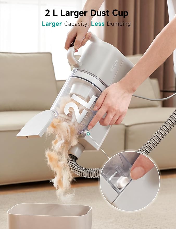 Hicozy S1+ Dog Grooming Vacuum, 12000Pa Minimum 50dB Quiet Dog Vacuum for Shedding Grooming with 2L Dust Cup, 6 Professional Pet Accessories with Clippers, Gray