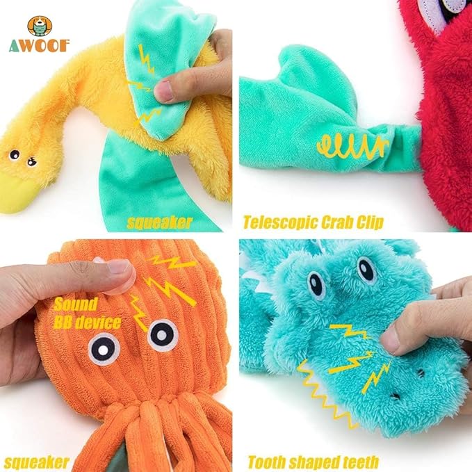AWOOF Dog Toys No Stuffing, 5 Pack Dog Squeaky Toys Set Durable Dog Chew Toy for Pets Entertaining Toys Puppy Small Medium Large Dog