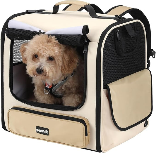 Pecute Cat Carrier Backpack Pet Carrier Backpack Widen Large Space, Stable Pet Backpack for Cat Small Dog, Ventilated Pet Backpack Miniature Dachshund Bag Suitable for Hiking, Camping, Khaki