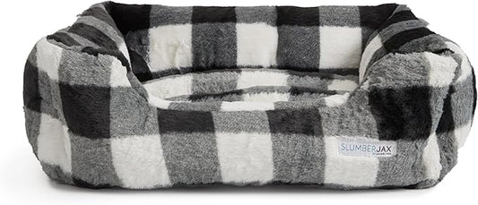 Jax & Bones Relaxer Plaid Dog Bed - Machine Washable Pet Bed for Large Size Dogs - Hides Shedding Hair, Easy to Clean, Sleep Enhancing