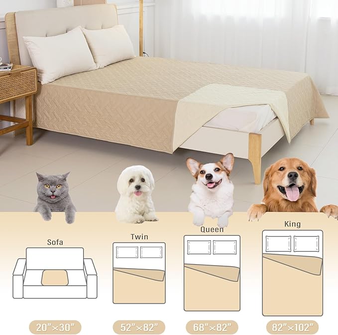 BOCTOPUG Dog Bed Cover for Pets Blankets Rug Pads for Couch Protection Waterproof Bed Covers Dog Blanket Furniture Protector Reusable Changing Pad (Ivory+Beige, 62"x82")