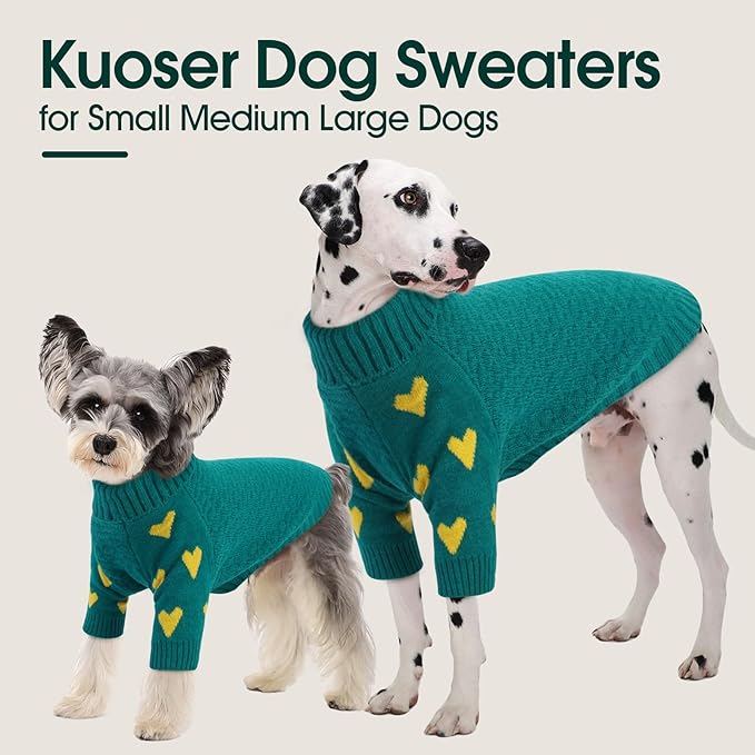 Kuoser Dog Sweater,Thermal Knitted Large Dog Sweaters,Turtleneck Thick Pet Holiday Sweater Dogs Christmas Outfit,Cold Weather Pet Winter Clothes Doggie Knitwear Girl Boy for Fall Xmas,Green L