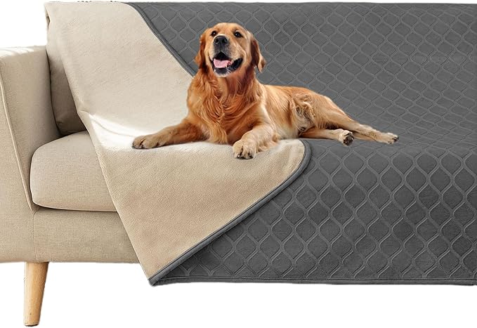 fuguitex Waterproof Dog Blanket Bed Cover Dog Crystal Velvet Moroccan Fuzzy Cozy Plush Pet Blanket Throw Blanket for Couch Sofa(68 * 82 inch, Dark Grey+Beige)