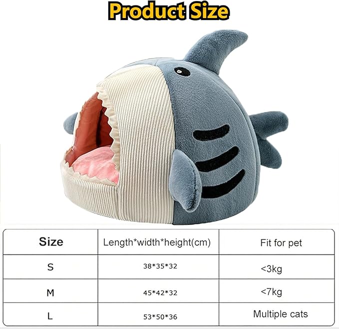 Shark Cat House, Shark Shaped Kennel, Kitten Bed Hideout House, Covered Shark Head Shaped Indoor Pet Nest for Cat, Small Dogs (Grey, S(15 * 13.8 * 12.6 in))