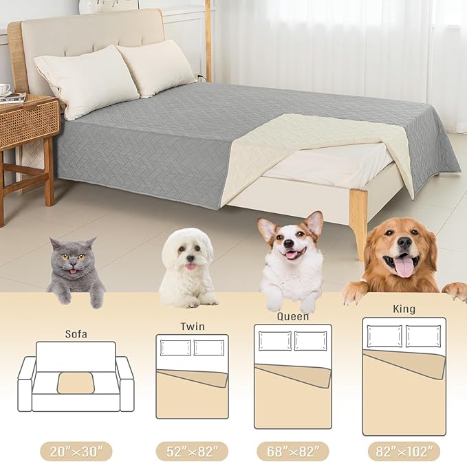 BOCTOPUG Dog Bed Cover for Pets - Blankets Rug Pads for Couch Protection Waterproof Bed Covers Dog Blanket Furniture Protector Reusable Changing Pad (Light Grey+Ivory, 52"x82")