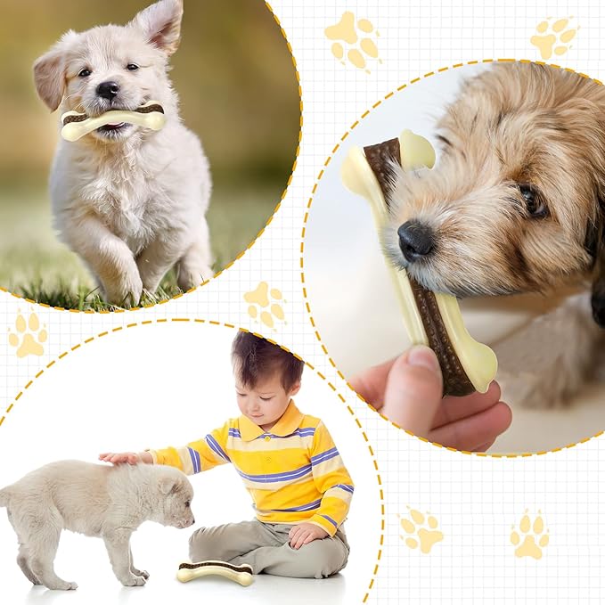 Sosation Bones Shaped Dog Toys for Aggressive Chewers, 2 Pack Dog Chew Toys Puppy Teething Nylon Beef Flavor for Large/Medium/Small Puppies Breeds(Curved Bone,Medium, Small)