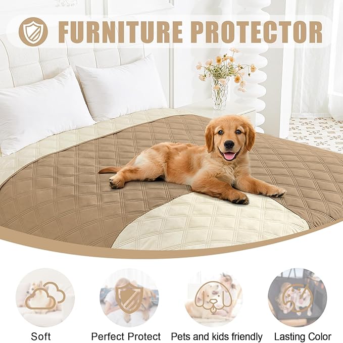 Smiry Waterproof Dog Bed Cover Blanket 30x70, Soft Reversible Pet Blanket, Washable Leakproof Cats Dogs Couch Cover for Sofa, Couch, Furniture, Lattice, Camel/Beige