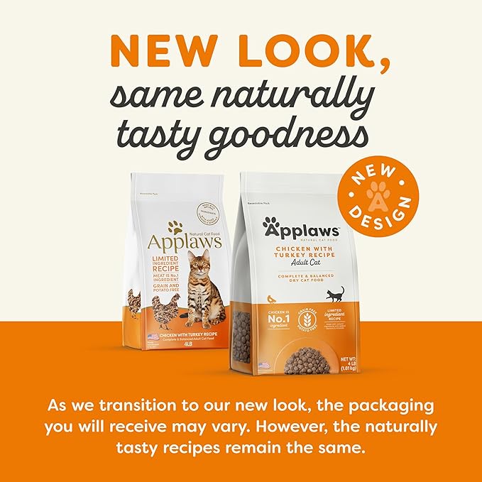 Applaws Complete Dry Cat Food, Grain-Free, Limited Ingredient with Added Vitamins & Minerals, Protein, Supports Digestion, Chicken & Turkey (4 Pound Bag)