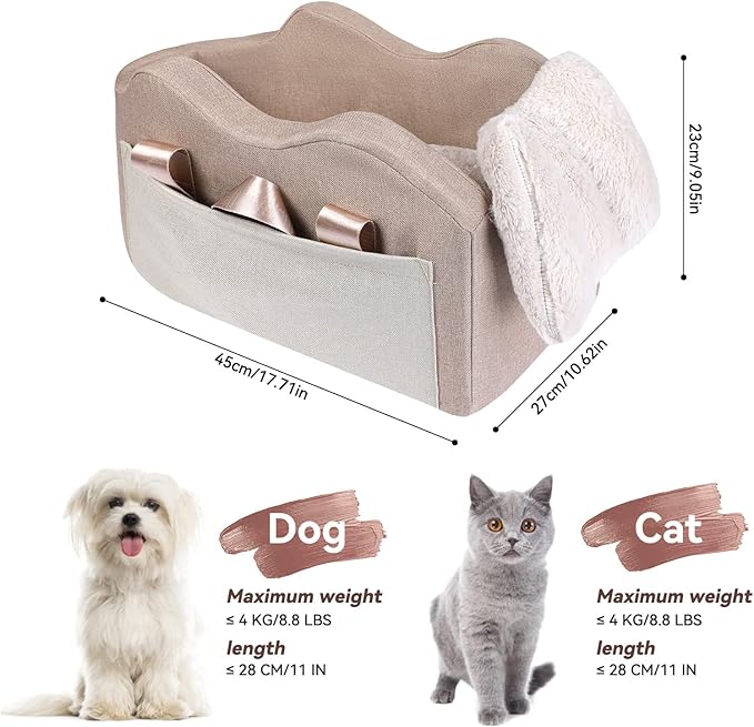 Dog Car Seat for Small Dog Center Console Seat Pet Booster Seat for Car Puppy Car Seat for Small Dogs(Champagne+Khaki)