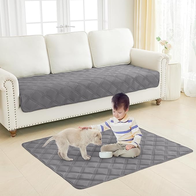 Smiry Waterproof Dog Bed Cover Blanket 82x120, Soft Reversible Pet Blanket, Washable Leakproof Cats Dogs Couch Cover for Sofa, Couch, Furniture, Lattice, Grey/Dark Grey