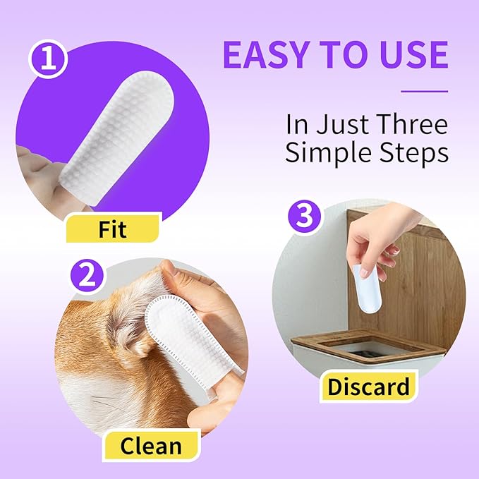 MIOSSZI 250ct Pet Finger Wipes for Dogs & Cats - Dog Ear Cleaner for Itch Relief Remove Wax & Odor, Dog Ear Cleaning Finger Wipes-Pet Ear Finger Wipes