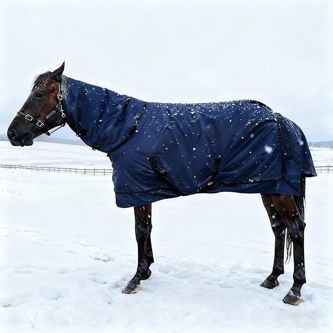 Horse Turnout Blanket | Medium Weight Horse Blanket with 1200D 280g Cotton Filling | Detachable Neck Cover & Belly Wrap (78in/145cm)