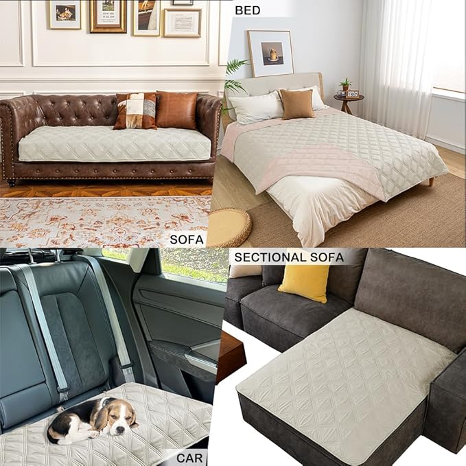fuguitex Waterproof Dog Blanket Reversible for Small Dogs Resistant Leakproof Washable Couch Cushion Bed Protector Cover for Indoor Furniture Pet Friendly（68"*82",Baby Pink+Cream