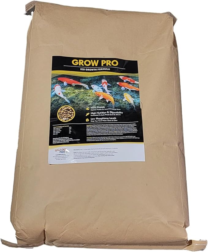 HALF OFF PONDS Grow Pro Koi Fish Food - 20 lb Floating Pellets, 3mm Size - Goldfish Food for Ponds - 40% Protein with Fish Meal & Probiotics - Designed for Rapid Growth & High Digestibility