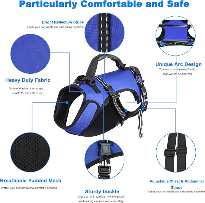 Dog Lift Harness, Full Body Support & Recovery Sling, Pet Rehabilitation Lifts Vest Adjustable Breathable Straps for Old, Disabled, Joint Injuries, Arthritis, Paralysis Dogs Walk (Blue, XXL)