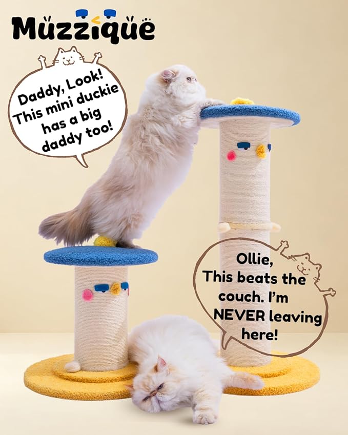 Cat Scratching Post, 31 in Tall Thicker Scratch Post w/Perch, Full Strectch for Indoor Cats, Adult/Kitten/Kitty Scratcher Sisal Rope, Large Play Toy Stand, Cute Adjustable Heights Furniture Protector