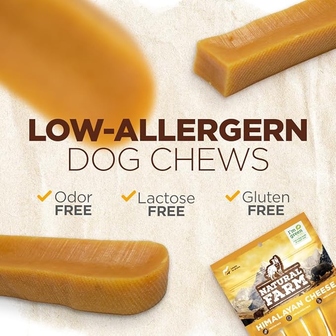 Natural Farm Himalayan Yak Cheese Chews, Protein-Rich, Low-Allergen, Lactose-Free, Gluten-Free, 100% Natural - Large, 4 Pack