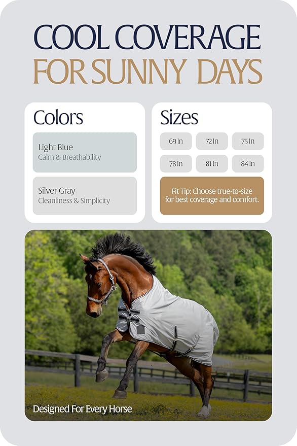 Equinavia Gard Horse Fly Sheet | UV Protection Mesh Fly Sheet for Horses | Lightweight Nylon Turnout Sheet Fly Sheets for Horses - Silver Gray - 81 in