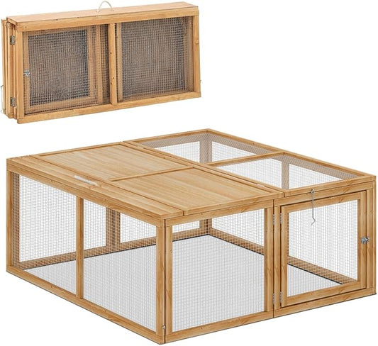 Magshion Folding Chicken Coop Rabbit Hutch, Portable Chicken House with Handle Wooden Small Animal Poultry Pet Cage House for Outdoor, 45.5 Inch, No Assembly Required