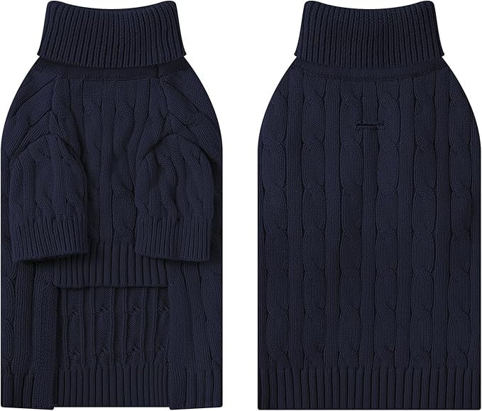 Small Dog Thermal Pullover Sweater, Classic Turtleneck Cable Knitwear Dog Clothes for Cold Weather Warm Pet Clothes for Chihuahua, Bulldog, Dachshund, Pug Navy XX-Large