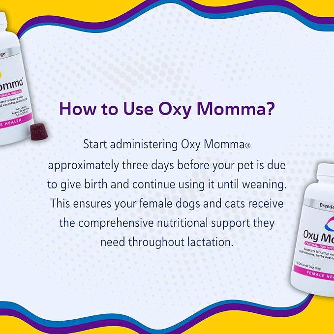 Breeder's Edge Oxy Momma Soft Chews, Postnatal Vitamin Supplement for Lactating Dogs and Cats, Supports Recovery, Hormones, and Next Pregnancy - for Small Dogs & Cats, 40ct Soft Chews