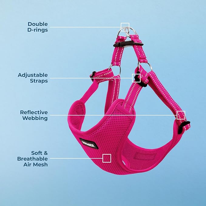 Best Pet Supplies Voyager Mesh Dog Breathable Harness Reflective Stitching, All Weather Adjustable for Walking Training, or Running - Heavy Duty & Durable, Harness (Fuchsia), XL