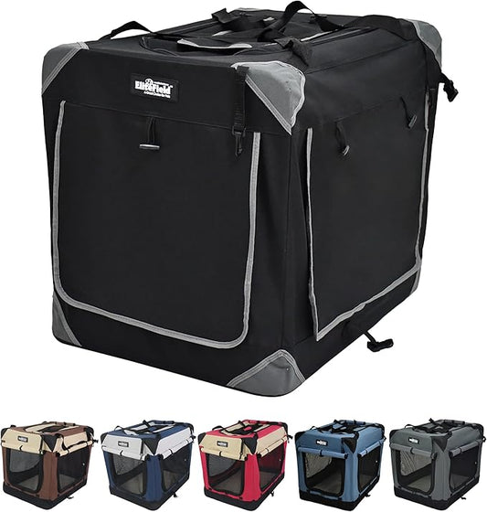 EliteField 4-Door Folding Soft Dog Crate with Curtains, Carrying Bag and Fleece Bed (2 Year Warranty), Indoor & Outdoor Pet Home (24" L x 18" W x 21" H, Black+4 Door Curtains)