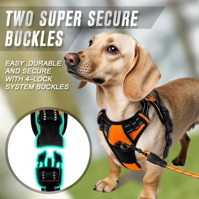 BARKBAY No Pull Dog Harness Front Clip Heavy Duty Reflective Easy Control Handle for Large Dog Walking(Orange,XS)