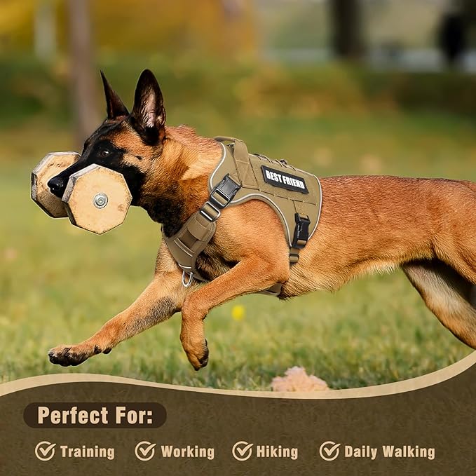 Tactical Dog Harness Small Sized Dog,No Pull Military Dog Vest with Handle,Reflective Heavy Duty Pet Harness for Walking Hiking Training Brown S