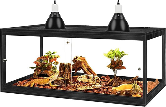 Prolee Tempered Glass Beard Dragon Tank 81 Gallon,Reptile Encloure and Snake Tank with Metal Mesh Roof Door,Locking Design Reptile Tank for Lizard,Gecko,Chameleon (48"X20"X20",Black)