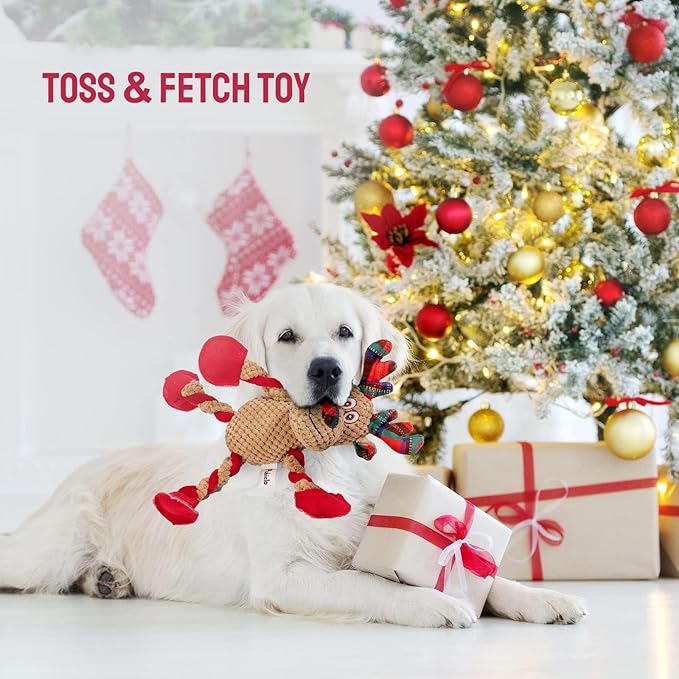 Christmas Squeaky Dog Toys Tug of War Dog Plush Toy for Large Breed Interactive Dog Chew Toys for Puppies Small and Large Dogs Training and Reduce Boredom
