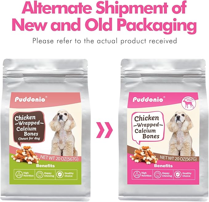 Dog Treats, 2.3 Inch Chicken Wrapped Calcium Bones, Rawhide Free Soft Dog Snacks for Puppy and Small Dogs, 20 oz