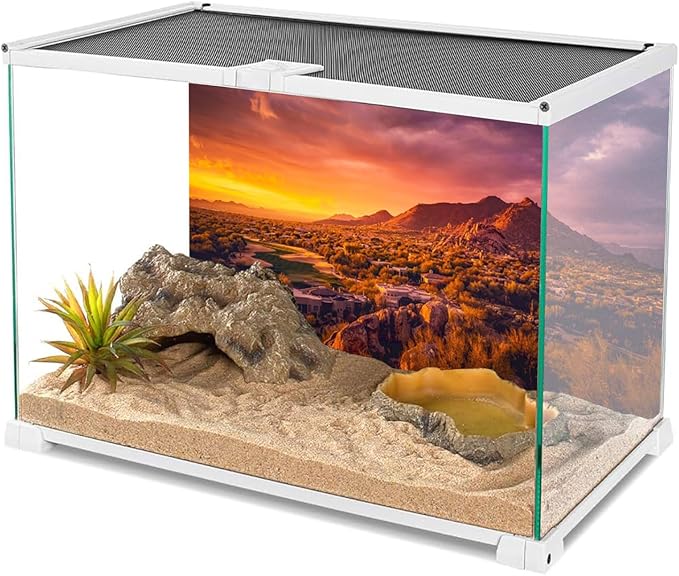 AWERT 72x18 inches Sun and Desert Terrarium Background Mountain Oasis Gobi Reptile Habitat Background Durable Polyester Background