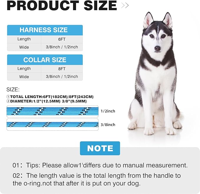 Lynxking No Pull Rope Dog Harness No Pull Reflective Leash Harness Collar 3 in 1 Dog Halter Harnesses Adjustable for Large Giant Dog (Light Blue, Large 1/2 inch)