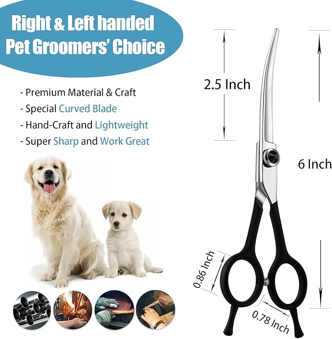 Dragon Creek 6" Upward Curved Dog Grooming Scissors Shears for Grooming Face and Paws Safety Shears Trimming Cutting Scissors for Dog Cat Pet Christmas Thanksgiving Gift Black