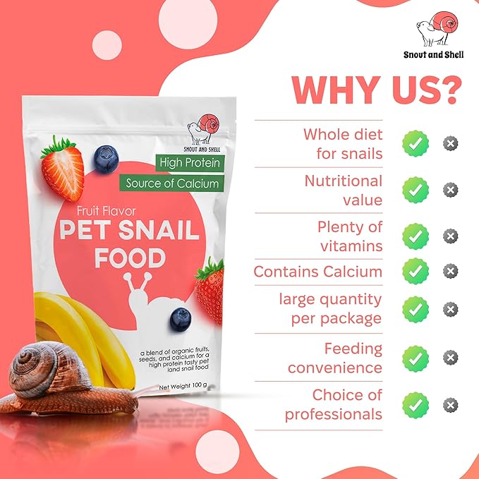 Snout and Shell & Shell Vegetable Flavored Pet Land Snail Food - Tasty High-Protein, Calcium Blend for Snails, Easy Addition to Your Garden Snails Terrarium or Snail Habitat
