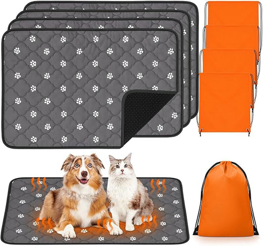 Riakrum 4 Pack Self Heating Cat Bed Pad Self Warming Pet Dog Mat Non Slip Washable Cat Kennel Crate Pad with Storage Bag for Indoor Outdoor Small Medium Dog Kitten (28 x 45 Inches)