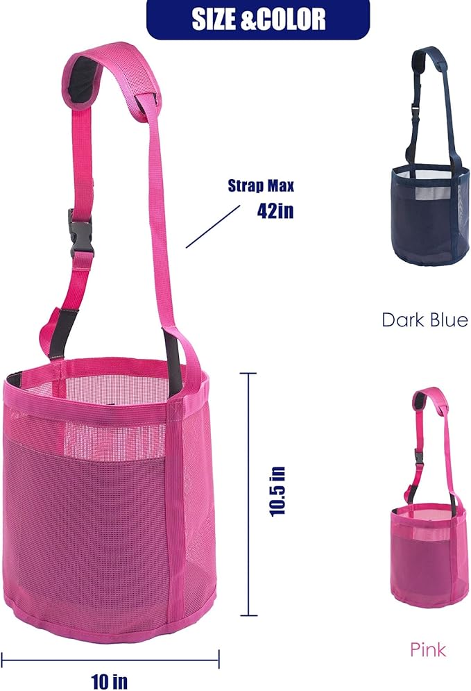 Horse Feed Bag for Grain - Heavy Duty Mesh Horse Feeder with Adjustable Strap,Comfort Neck Pad,Nose Pad Horse Muzzle Feed Bag(Medium,2pink)