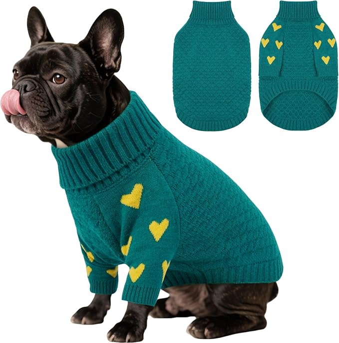 Kuoser Dog Sweater,Warm Dog Sweaters for Medium Dogs,Turtleneck Knitted Dogs Sweater Christmas Outfit,Cold Weather Pet Winter Clothes Doggie Pullover Girls Boys for Fall Xmas,Green M