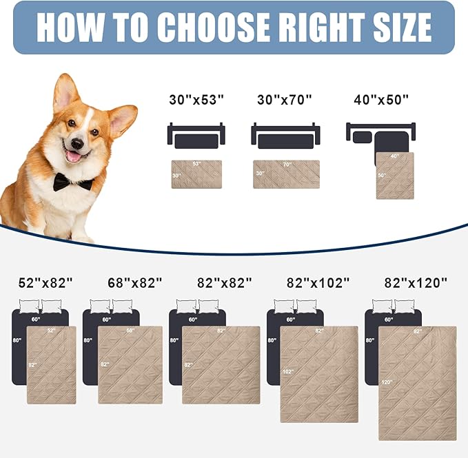 Smiry Waterproof Dog Bed Cover Pet Blanket, Soft Washable Dog Blanket for Furniture Bed Couch Sofa Reversible, Checkered (40"x50", Taupe/Beige)