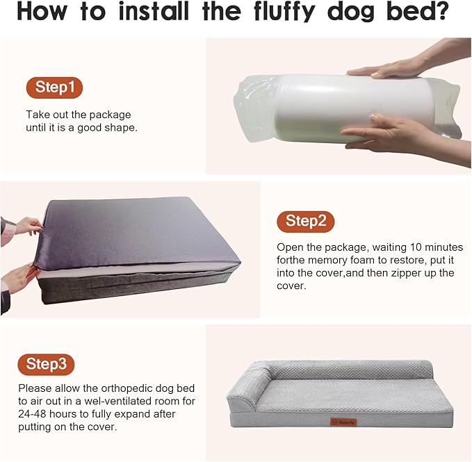 Orthopedic Dog Beds Large Sized Dog, Memory Foam Pet Bed for Large Dogs, Washable Removable Cover, Nonskid Bottom, Waterproof, 41x27x6 Inches, Light Grey