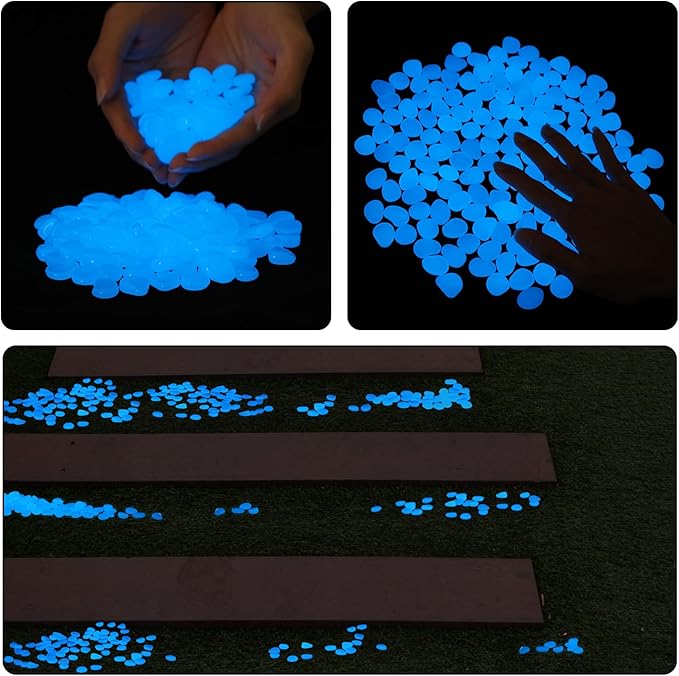 Oubest Glow in The Dark Rocks Glow Pebbles Outdoor Bulk Blue Decorations Stones for Garden Fish Tank Aquarium Walkway Plant Pots (500, Blue)