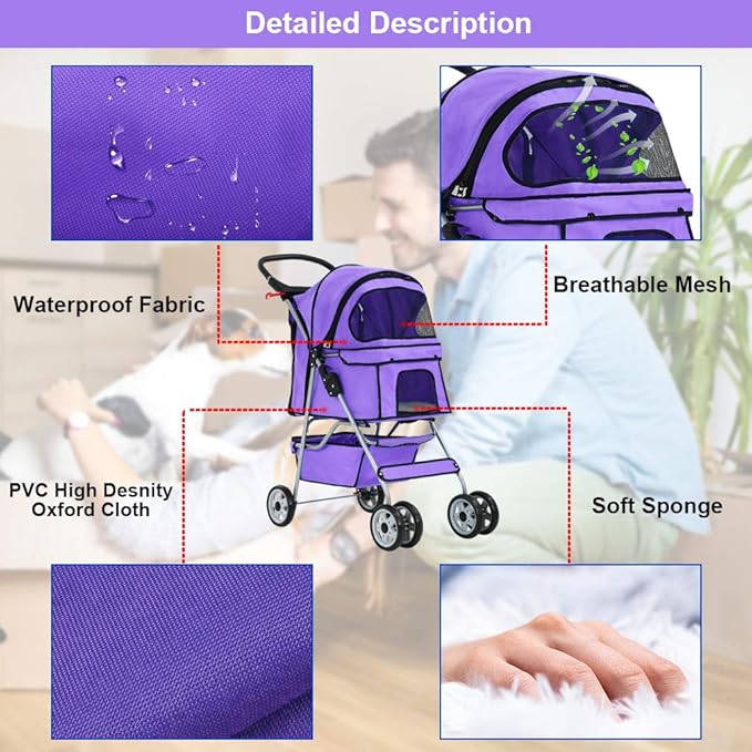 BestPet Pet Stroller Cat Dog Cage Stroller Travel Folding Carrier
