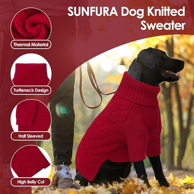 SUNFURA XS Dog Sweater, Small Dog Sweater Doggie Knitted Knitwear for Winter, Cat Pullover Christmas Sweatshirt for Yorkie Chihuahua, Warm Thick Turtleneck Clothes for Puppy, Red X-Small
