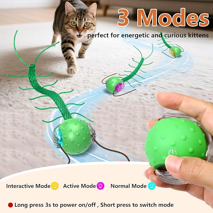 Interactive Cat Toys for Bored Cats, with Chirping, Centipede Motion Wake-up Super Motor Cat Ball on Rug