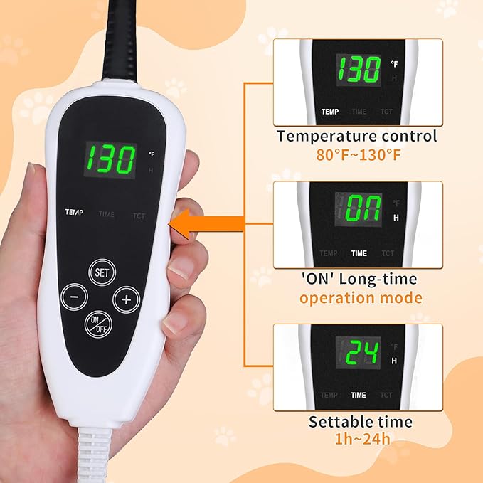 Dog Heating Pad 32×20 in for Dogs, Intelligent Temperature Control Switch with Normally Open On Function,Whelping Box with Reinforced Electric Wire Rope, Plush Fabric Cotton Cover-Apricot