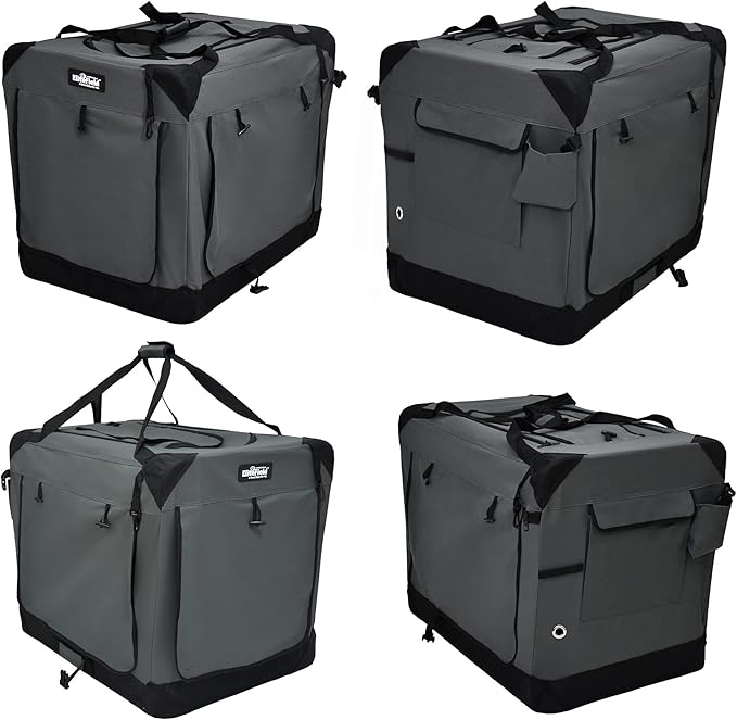EliteField 4-Door Folding Soft Dog Crate with Curtains, Carrying Bag and Fleece Bed (2 Year Warranty), Indoor & Outdoor Pet Home (20" L x 14" W x 14" H, Gray+4 Door Curtains)