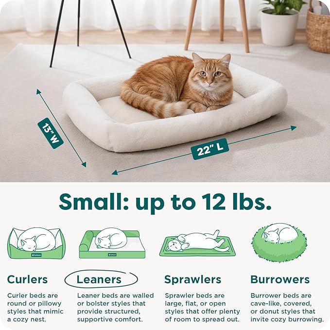 FurHaven Dog Bed for Extra Small Dogs & Cats, Bolster Crate Pad with Soft Supportive Base for Carriers & Kennels, Machine Washable, Extra Small, Sherpa Fleece, Cream