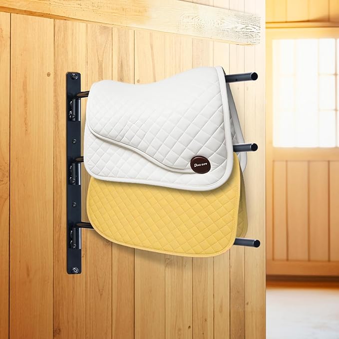 VEVOR Wall Mounted Saddle Rack, 2 Packs Swing Out Saddle Holder, Three Tiers Horse Saddle Stand, Space Saving Horse Pad and Blanket Rack for Tack Room Organization, 29 x 15 x 1.2 in